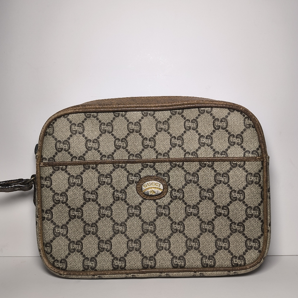 Gucci Beige and Brown Monogram Pouch